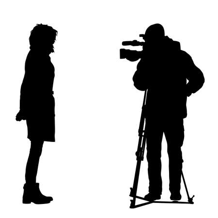 Cameraman with video camera. Silhouettes on white background.のイラスト素材
