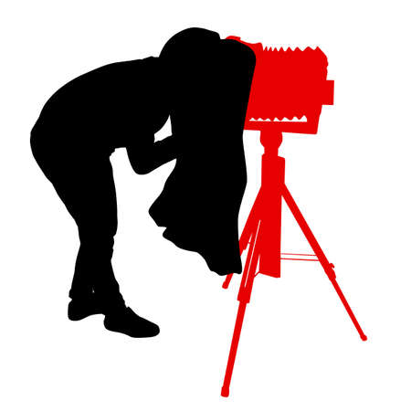 Cameraman with video camera. Silhouettes on white background.