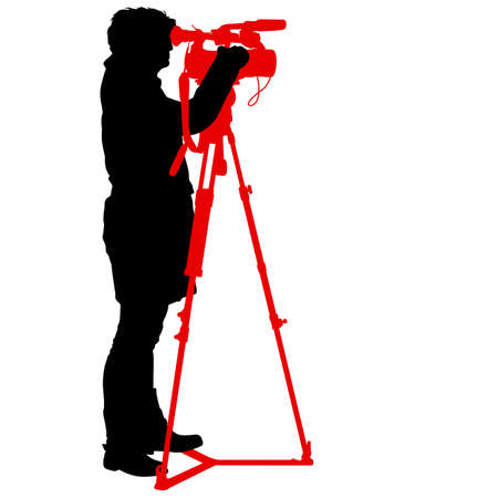 Cameraman with video camera. Silhouettes on white background.のイラスト素材