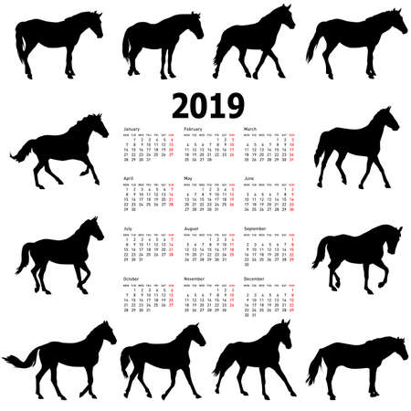 Illustration of horse silhouettes isolated on white background.のイラスト素材