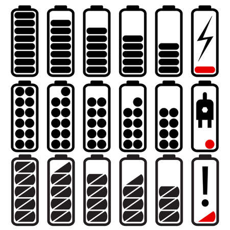 Set flat web icons charge level indicators, batteries and accumulators.のイラスト素材