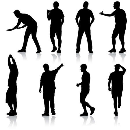 Silhouette Group of People Standing on White Background.のイラスト素材