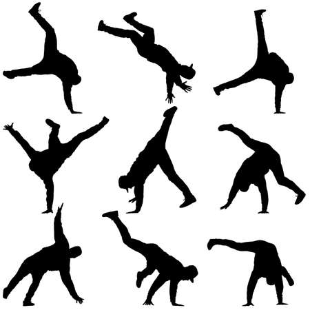 Black set Silhouettes breakdancer on a white background.のイラスト素材