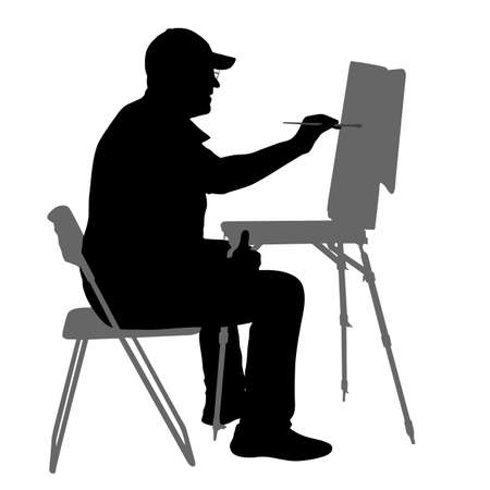 Silhouette, artist at work on a white background.のイラスト素材