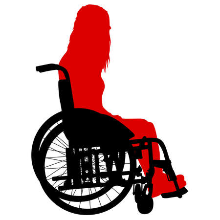 Silhouettes disabled in a wheel chair on a white background.のイラスト素材