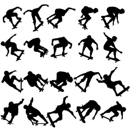 Set ilhouettes a skateboarder performs jumping.のイラスト素材