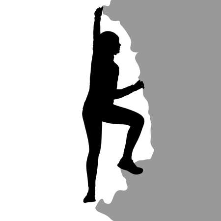 Black silhouette rock climber on white background.のイラスト素材