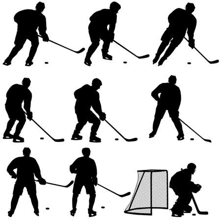 Set of silhouettes of hockey player Isolated on white.のイラスト素材