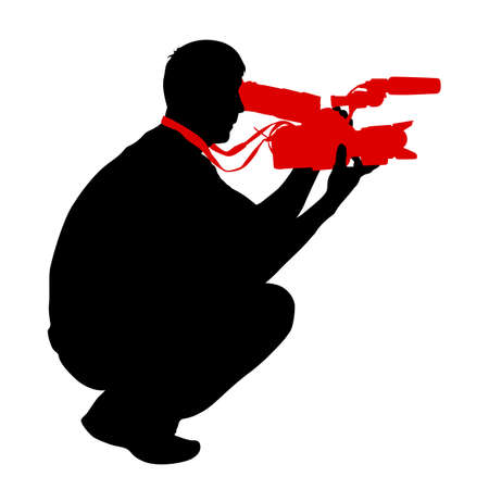 Cameraman with video camera. Silhouettes on white background.のイラスト素材