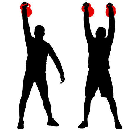 Silhouette muscular man holding kettle bell.のイラスト素材