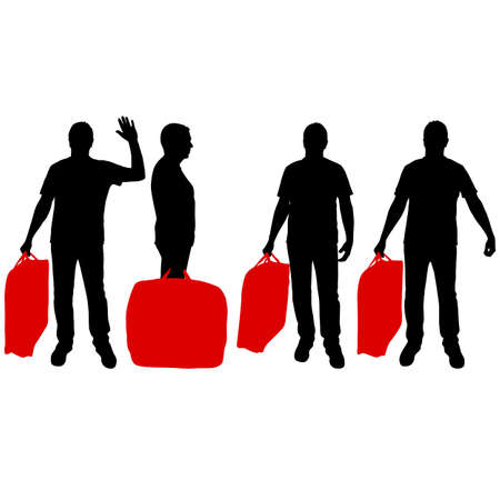 Set silhouette of a man with a briefcase in hand, on a white background.のイラスト素材