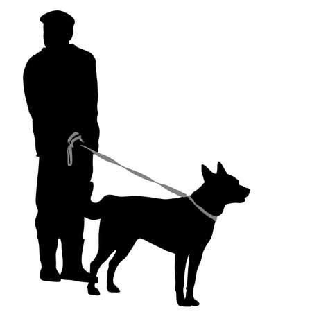 Silhouette of man and dog on a white background.のイラスト素材