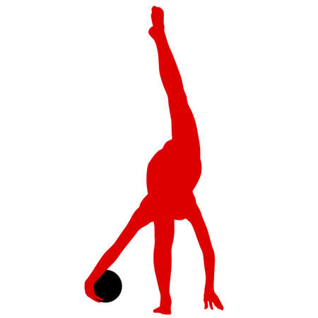 Silhouette girl gymnast with the ball on white background.のイラスト素材