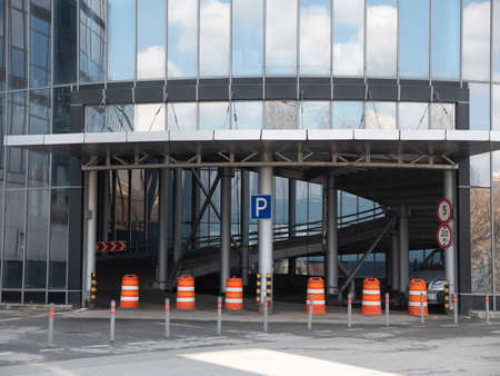Closed entrance to the entrance to a large underground parking.