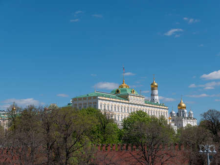 Sunny summer day moscow river bay kremlin.の写真素材
