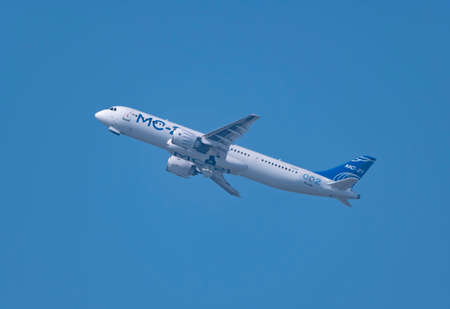 Moscow Russia Zhukovsky Airfield 31 August 2019: Irkut MS-21 new Russian civil airliner the international aerospace salon MAKS-2019.のeditorial素材