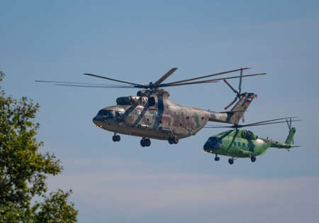 ZHUKOVSKY, RUSSIA - SEPTEMBER 01, 2019: Demonstration of the Mi-26 helicopter of the Russian Air Force at MAKS-2019, Russia.のeditorial素材