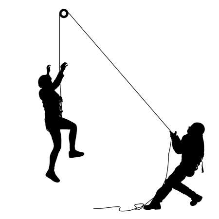 Black set silhouette rock climber on white background.のイラスト素材
