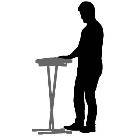 Silhouette musician plays the synthesizer on a white background.のイラスト素材