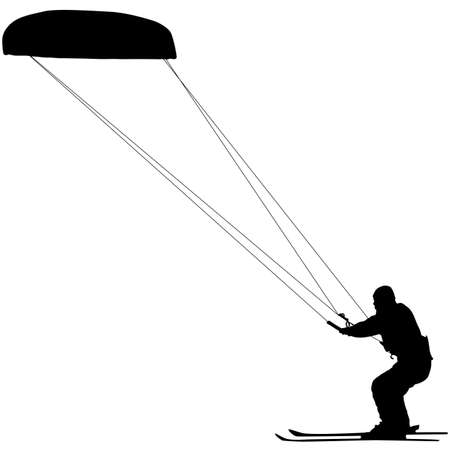 Silhouettes Kite surfer ride on snowboard on white background.のイラスト素材