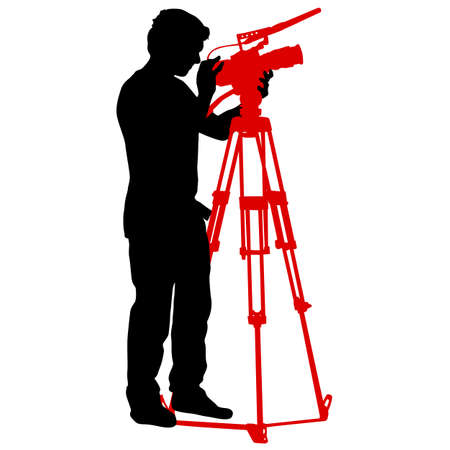 Cameraman with video camera. Silhouettes on white background.のイラスト素材
