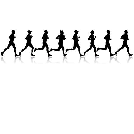 Set of silhouettes. Runners on sprint men and women.のイラスト素材