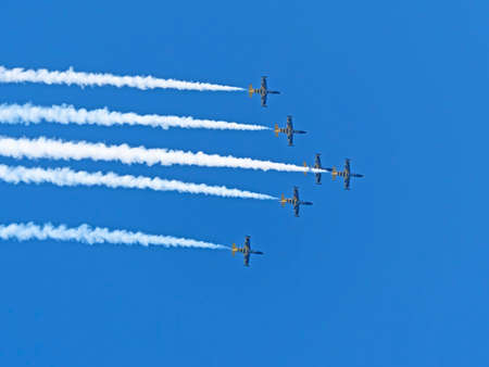 Moscow Russia Zhukovsky Airfield 31 August 2019: Aero L-39C Albatros of Baltic Bees aerobatics team...