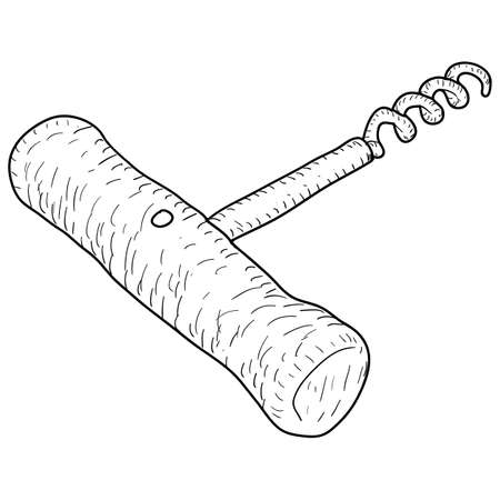 Sketch silhouette hand tool corkscrew on a white background.のイラスト素材