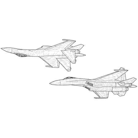 Set silhouette military combat airplane on a white background.のイラスト素材