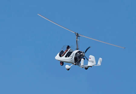 Balashikha Russia Black Airfield 22 May 2021: gyroplane Gyro Classic demonstration flight the Sky aviation festival, theory and practice.のeditorial素材