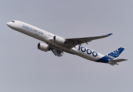 Moscow Russia Zhukovsky Airfield 25 July 2021: Passenger aircraft Airbus A350 in the demonstration...