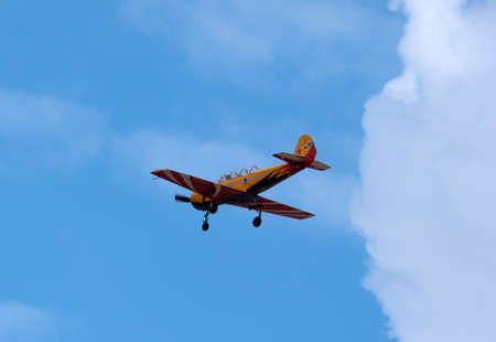 Moscow Russia Zhukovsky Airfield 25 July 2021: performance of aerobatic aircraft Yak-52 the...