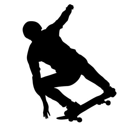 Black silhouette of an athlete skateboarder in a jump.のイラスト素材