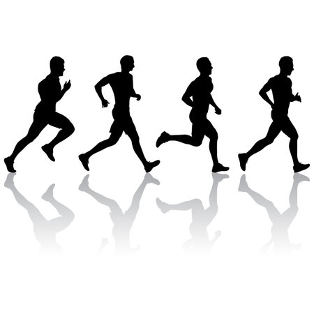 Set of silhouettes. Runners on sprint men on white background.のイラスト素材