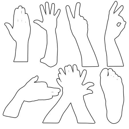 Black set silhouette of hands and leg on white background.のイラスト素材