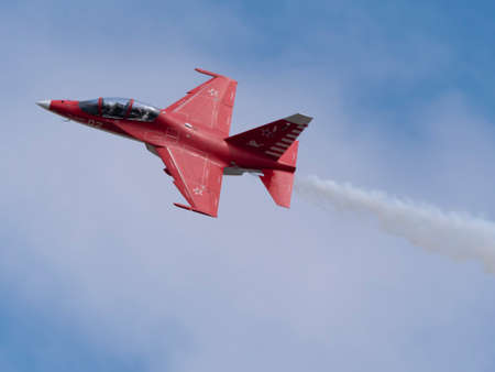 Moscow Russia Zhukovsky Airfield 25 July 2021: aerobatic yak-130 perfoming demonstration flight of...