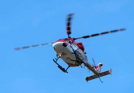 Moscow Russia Zhukovsky Airfield 25 July 2021: aerobatic SARANG Indian helicopter flight team t of the international aerospace salon MAKS-2021.のeditorial素材