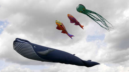 Color kite soaring in the sky.の写真素材