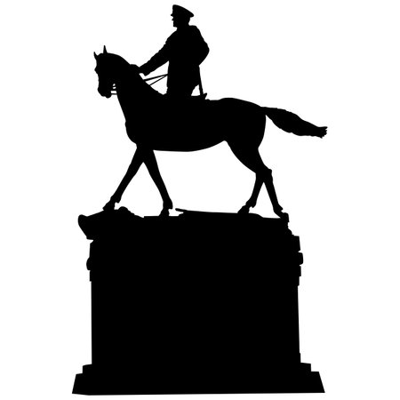 Silhouette monument to the Soviet commander Marshal Georgy Zhukov in Moscow on a white background.のイラスト素材