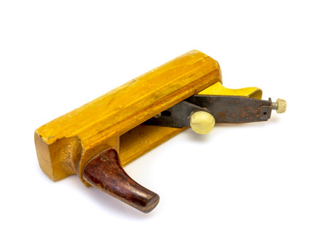 Wood planer tool carpenter with isolated on white backgroundの写真素材