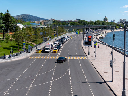 MOSCOW, RUSSIA - MAY 27, 2022: Urban traffic life conceptnear near the square of three stations.のeditorial素材