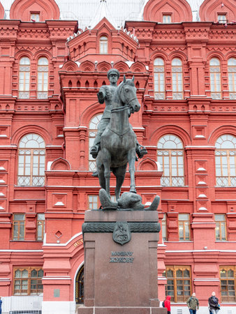 MOSCOW - JULE 27: Moscow Red square, History Museum onmonument to the commander Zhukov G.K. Jule 27, 2019 in Moscow, Russia.のeditorial素材