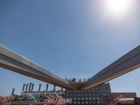 MOSCOW - JUNE 25: Fragment of floating bridge Zaryadye Park in Moscow against the sky on June 25, 2019 in Moscow, Russia.のeditorial素材