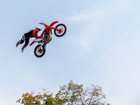 MOSCOW - JUNE 4: Motorcyclist at the European Championship in motocross in Russia on June 4, 2018 in Moscow, Russia.のeditorial素材