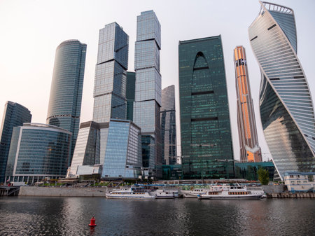 MOSCOW - OCTOBER 14: Moscow Modern buildings of glass and steel skyscrapers against the sky on October 14, 2017 in Moscow, Russia.のeditorial素材