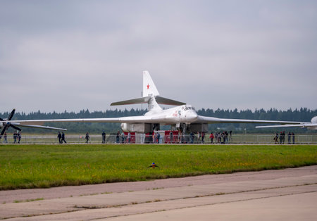 KUBINKA, RUSSIA - AUGUST 25, 2022: International military-technical forum ARMY-2022 at the Kubinka air base. Tu-22 is a large, four-engine turboprop-powered strategic bomber and missile platformのeditorial素材