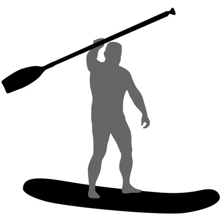 Silhouette of the Sport sup boat and oars. on a white background.のイラスト素材