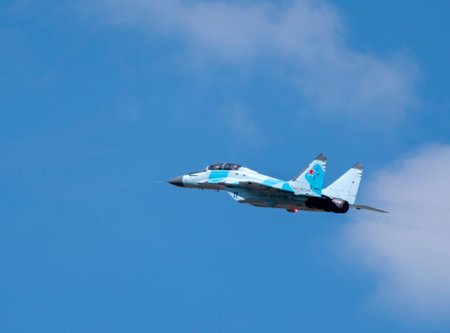 Moscow Russia Zhukovsky Airfield 25 July 2021: aerobatic MiG-35 perfoming demonstration flight of...