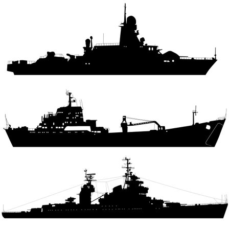 Set silhouette on a white background of a ship military destroyer.のイラスト素材