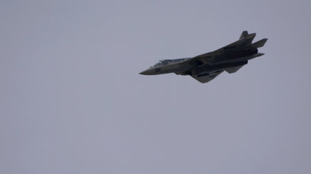 Moscow Russia Zhukovsky Airfield 25 July 2021: Demonstration of the latest Russian SU-57 fighterof...